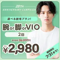 【7月限定メンズ脱毛】腕or脚orVIO 2回
