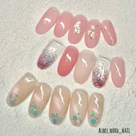 ✤5月限定✤ ＼うるつや春ネイル🌸／ちゅるんと透明感×ラメで上品かわいい指先に💅オフなし¥4000オフあり¥5000