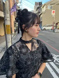 前髪、フェイスラインカット+ヘアセット