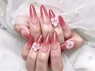 「チップ長さ出し」夏人気NO.1 カラーグラテーション+3Dハイビスカス 10990