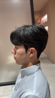 メンズカット+ダウンパーマ+前髪立ち上げパーマ