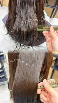 平日限定モデル募集中❣️（⚠️リクエスト可能日はスナップフォトご覧下さい）カット＋髪質改善ストレート（縮毛矯正）
