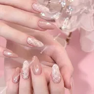 自爪 +ピンクチェックネイル +マグネット+ キラキラダイヤモンドパーツ