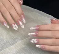 🎶3D花系デザイン(2本)💅10本長さだし❤️‍🔥やり放題120分、手作りデザイン🌷