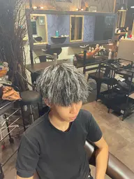 カット+パーマ+ホワイトメッシュ