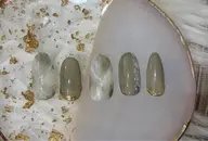 【オフなし】大人上品♥オリーブマーブル✕ゴールド定額ネイル