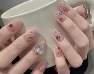 【初回ジェルOFF無料】ハンド・自爪💅季節限定60分クーポン!■ワンカラーにカラフルストーン ¥7500