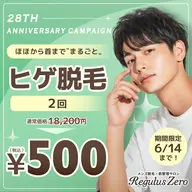 28周年記念キャンペーン! 頬から首までの広範囲ヒゲ脱毛が、今なら2回セットで500円!