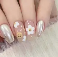 【自他店オフ無料】フラワー🌼にこちゃん😊スマイル韓国POPネイル🪽‪✨️