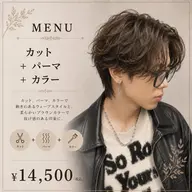 9/1,3,4日限定✨【できる男の身だしなみ】メンズカット＋パーマ＋カラー 18,560→14,500