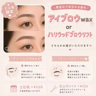 《女性限定》アイブロウWAX(カット間引き施術有)orハリウッドブロウリフト/メイク+¥550リピ込み/土日祝+¥550