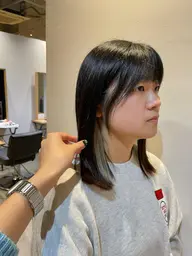 前髪顔まわりカット💇♀️+イヤリングカラー🧡+水トリートメント🧴