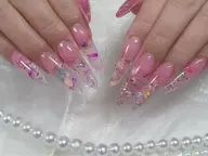 アクリルスカルプ10本長さだし➕お花＆シェル埋め込みデザイン🌼.*🐚オフ込み
