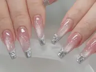 ★チップ長さだし♪マグネットガラスフレンチネイル