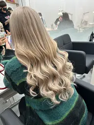 【ハイトーンカラー➕エクステ】ダブルカラー+👑人毛100%高級シールエクステ40本💙ブリーチ込み)エクcut