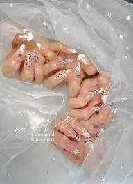 店人気メニュー長さだし10本シンプルデザイン🌟シール&パーツ付け放題❣️持ち込みデザインokフィルイン対応★オフケア込