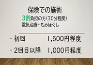 保険施術の方！初診は1500円程度となります
