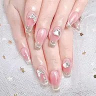 🩵🫧【チップ長さだし】韓国風ワンホンマグネットフレンチ+大きいパーツ2個無料❤️‍🔥