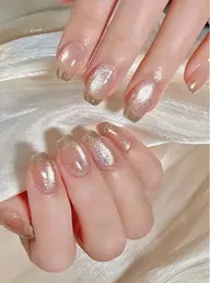 【JR】ガラス/ミラーフレンチ(ベースカラーあり)¥6980 ➡️5980🧲マグネット変更可能 日常オフィスネイル