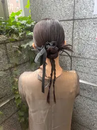 【人気NO.1】⭐️リボン付お呼ばれヘアセット⭐️ブラックのサテン&シースルーリボンのオシャレな組み合わせ♡（1m以内）