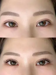 大人気【パーエク】ナチュラルなまつ毛パーマをしてフラットラッシュ80本を装着♪自まつ毛とエクステの差が気になる方にお勧め