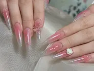 🌸【チップ長さ出し10本】   💕チーク＋マグネットフレンチネイル🧲　（パーツ2個付き)