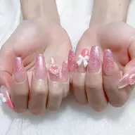 💫【自爪】🦋4本シンプル持ち込みデザイン＋6本ワンカラorラメグラー💎4本デザインの500円パーツ乗せ放題