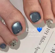 【自他店オフ無料】フット🦶マグネット💙×埋め尽くし💎ネイル