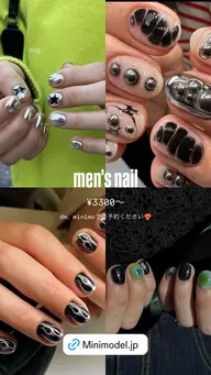 【men's限定⛓️パーツつけ放題ネイルart90分👾オフなし❌】（オフ・長さだし・パラジェル変更+料金）