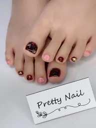 【オフ無し】フットネイル 🎀 自爪ネイルワンカラー+ デザイン4本✨