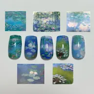 【 絵画ネイル🖼️🎨 】モネ・睡蓮ファンの絵画ネイル🤍　ご新規様限定！オフ無料サービス🫶🏻
