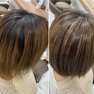 白髪ぼかしカラー（ハチ上ブリーチでのハイライト込み）