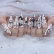 【チップ】あなただけのゴテゴテネイル✩.*˚長さだしアート10本やり放題+400種類のパーツつけ放題‎𖤐オフケア込‎‎