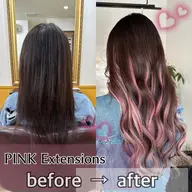 【セミロングからロングへ】ケアカラー＋wカット＋最高級人毛エクステ40本 ¥25000