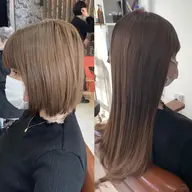 肩上→ロング52cmシールエクステ100枚125g(おへそ上長さ)+カット(地毛の毛量調整、エクステカット)1枚270円