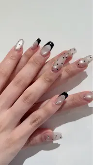 オフなし 10本長さだし➕マグネット➕フルデザインドットネイル💅スワロフスキー5粒込み🩷