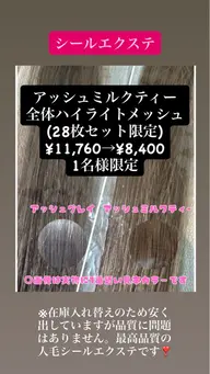 ハイトーンカラー表面全体メッシュ,高品質人毛シールエクステ(28枚)11760→8400円(1枚300円)