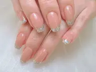 チップ長さだし10本★ガラスフレンチ★パーツ追加OK《オフ無料》