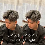 メンズカット＋ツイスト系パーマ＋ハイライト１回