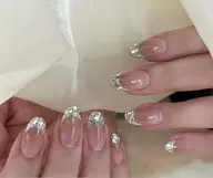 ハンド　輝く上品なガラスフレンチネイル　オフなし