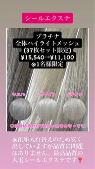 高品質人毛ハイライトシールエクステ！ハイトーンプラチナカラー37枚限定通常15540→11100円(1枚300円)