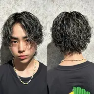 メンズカット＋特殊パーマ＋ホワイトメッシュ