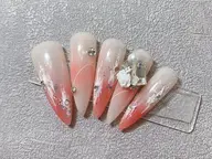 【チップスカルプ長さ出しワンホンネイル】韓国ネイルデザイン10本、パーツ付け放題¥16800