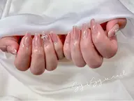 【オフなし】ワンホン𓂃🎀𓈒𓏸うるうるチークネイル💕先端ラメ×リボン付き️🫧