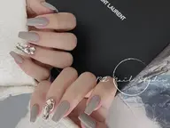 🩵チップ長さだし💙ワンカラー×左右1本ずつ埋め尽くし