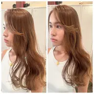 ブリーチなしダブルカラー/透明感カラー/赤みなしカラー/透ける暗髪/カット/レイヤーカット/くびれレイヤー/韓国レイヤー