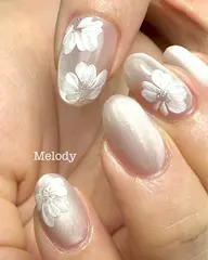 【リピーター様】マグネットネイル×フラワーアート４本　オフィス♡ブライダル　フィルイン