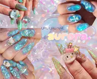 🆕U24𓂃🫧‪🩵うるうる系_auroraネイル【ｵﾌ込】