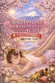 【🌄土日朝9～昼12限定🌄】💖とろけるリンパ×全身アロマ💖75分￥13,750→￥6,375