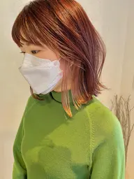 小顔カット+肌映えカラー+インナーカラー+美補修トリートメント